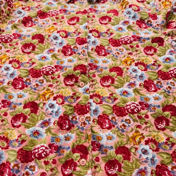Lemon Grass Floral Button-Up Shirt Soft Corduroy Cottagecore S - Picture 6 of 6